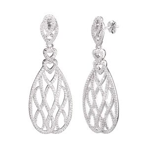Sterling Silver Long Figure 8 Drop & Dangle Earrings with CZ